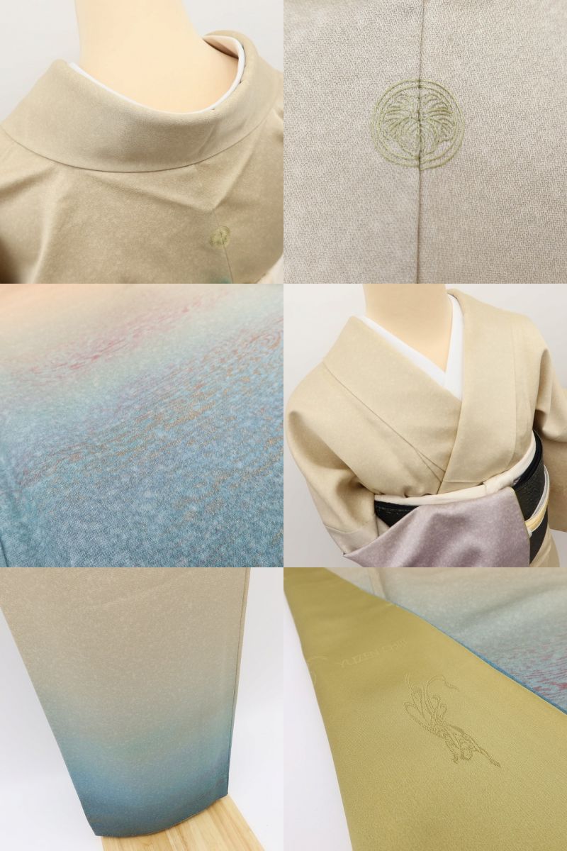 百華Y5760 美品 一つ紋 友禅作家 千地泰弘落款 着物 正絹 手縫い仕立て 訪問着