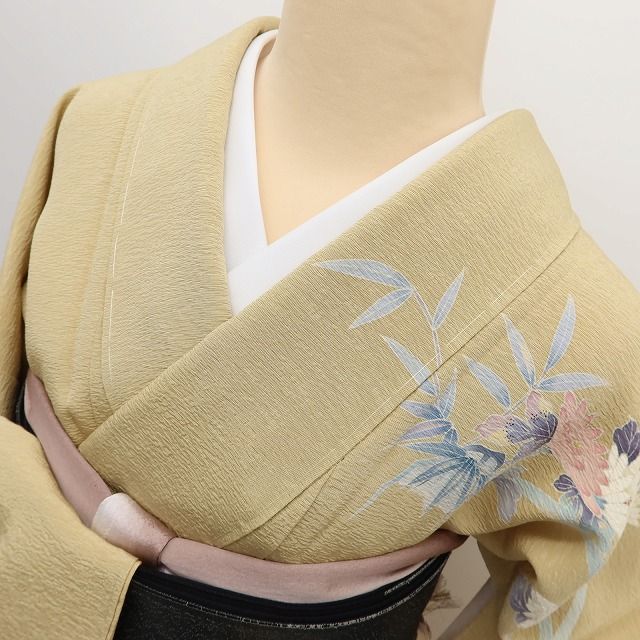 百華Y5767 新品 仕付け糸付 手描き友禅 菊 笹 着物 正絹 訪問着