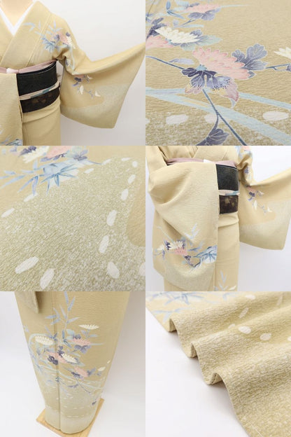 百華Y5767 新品 仕付け糸付 手描き友禅 菊 笹 着物 正絹 訪問着