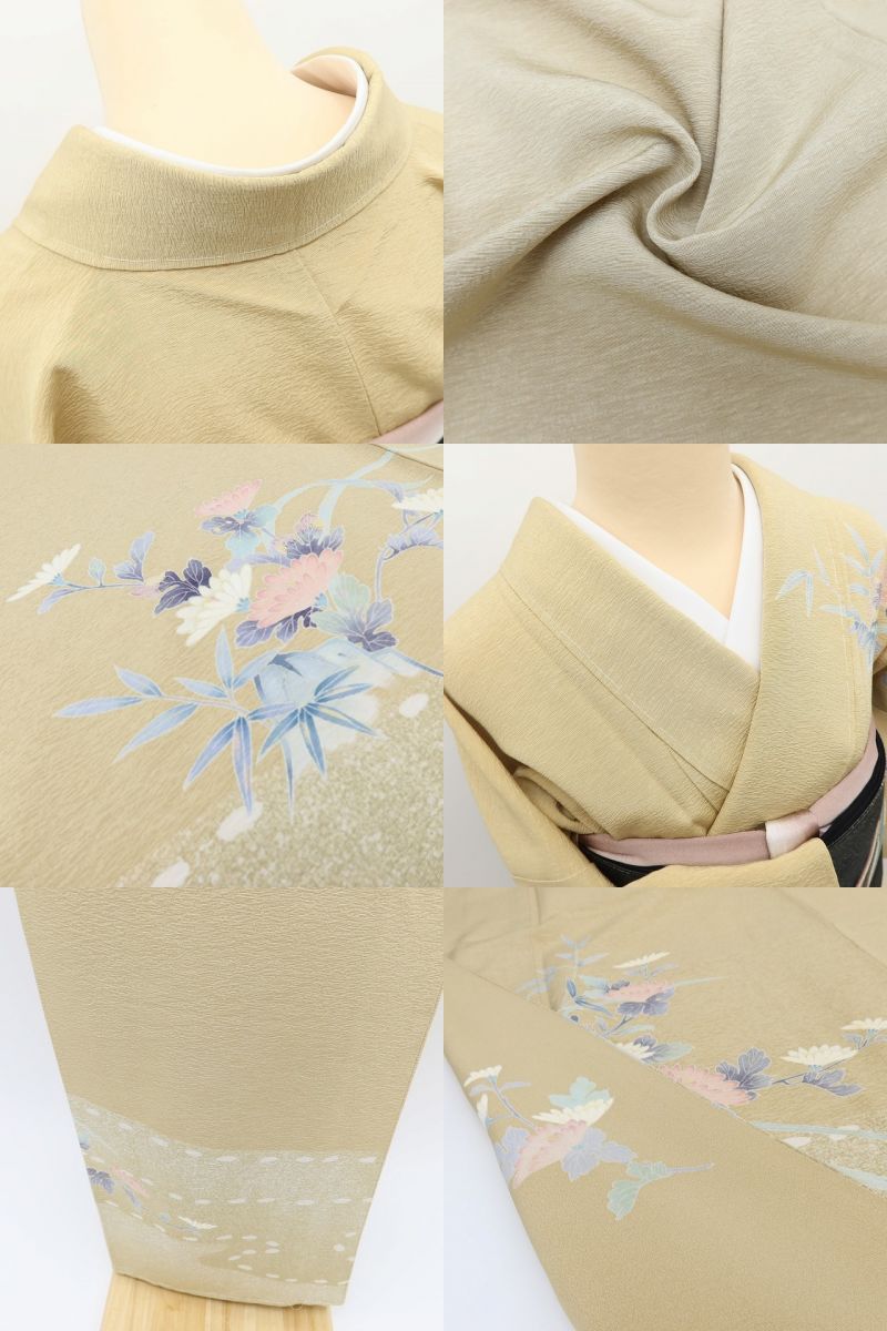 百華Y5767 新品 仕付け糸付 手描き友禅 菊 笹 着物 正絹 訪問着