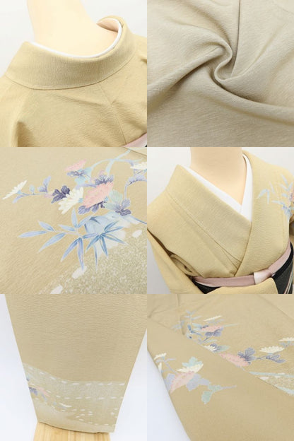 百華Y5767 新品 仕付け糸付 手描き友禅 菊 笹 着物 正絹 訪問着