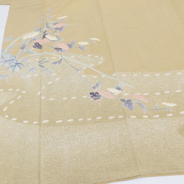 百華Y5767 新品 仕付け糸付 手描き友禅 菊 笹 着物 正絹 訪問着
