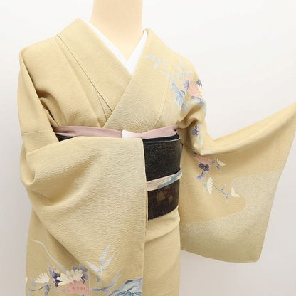 百華Y5767 新品 仕付け糸付 手描き友禅 菊 笹 着物 正絹 訪問着