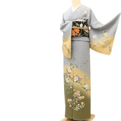 百華Y5768 新品 仕付け糸付 鳥 牡丹 南天 菊 桔梗 着物 正絹 手縫い仕立て 訪問着