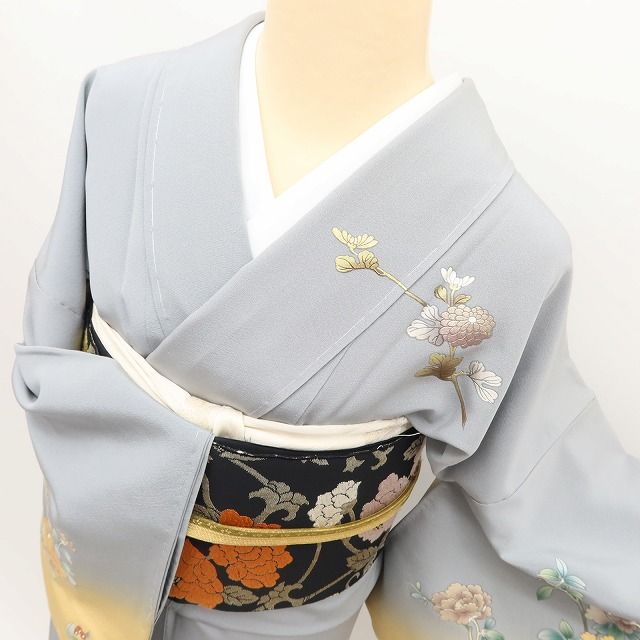 百華Y5768 新品 仕付け糸付 鳥 牡丹 南天 菊 桔梗 着物 正絹 手縫い仕立て 訪問着