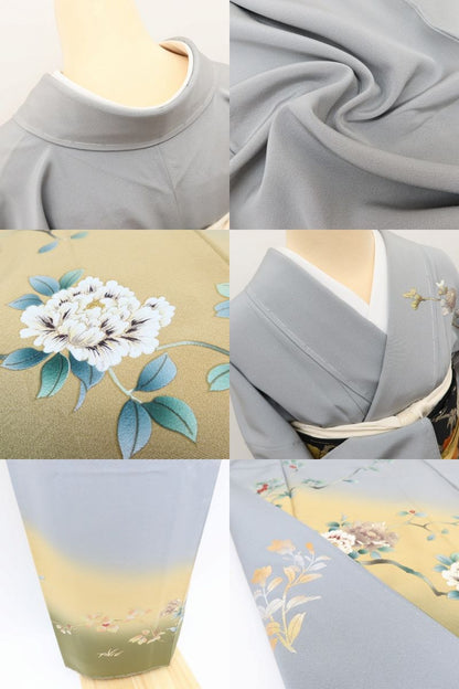 百華Y5768 新品 仕付け糸付 鳥 牡丹 南天 菊 桔梗 着物 正絹 手縫い仕立て 訪問着