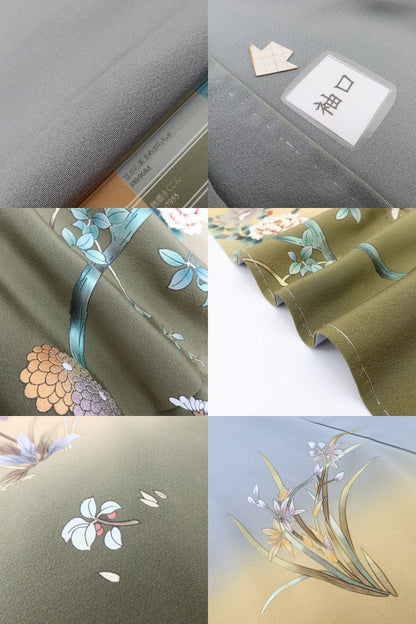 百華Y5768 新品 仕付け糸付 鳥 牡丹 南天 菊 桔梗 着物 正絹 手縫い仕立て 訪問着