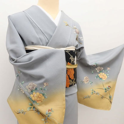 百華Y5768 新品 仕付け糸付 鳥 牡丹 南天 菊 桔梗 着物 正絹 手縫い仕立て 訪問着