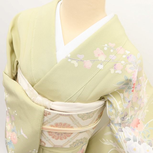 百華Y5769 新品 手描き友禅 仕付け糸付 椿 菊 楓 梅 着物 正絹 手縫い仕立て 訪問着