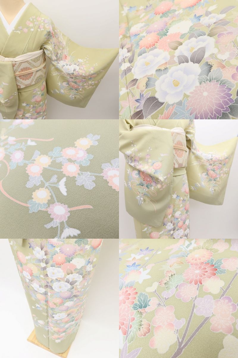 百華Y5769 新品 手描き友禅 仕付け糸付 椿 菊 楓 梅 着物 正絹 手縫い仕立て 訪問着