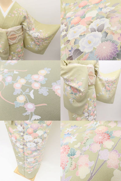百華Y5769 新品 手描き友禅 仕付け糸付 椿 菊 楓 梅 着物 正絹 手縫い仕立て 訪問着