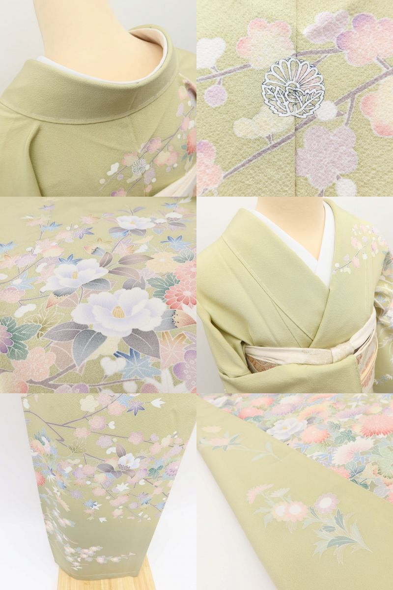 百華Y5769 新品 手描き友禅 仕付け糸付 椿 菊 楓 梅 着物 正絹 手縫い仕立て 訪問着