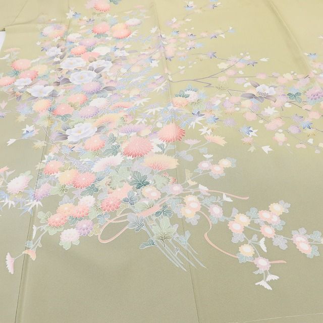 百華Y5769 新品 手描き友禅 仕付け糸付 椿 菊 楓 梅 着物 正絹 手縫い仕立て 訪問着
