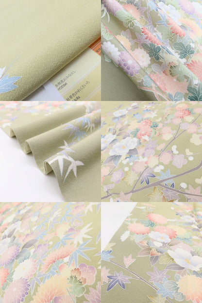 百華Y5769 新品 手描き友禅 仕付け糸付 椿 菊 楓 梅 着物 正絹 手縫い仕立て 訪問着