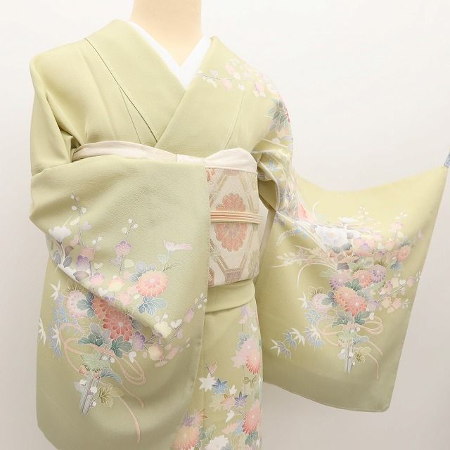 百華Y5769 新品 手描き友禅 仕付け糸付 椿 菊 楓 梅 着物 正絹 手縫い仕立て 訪問着