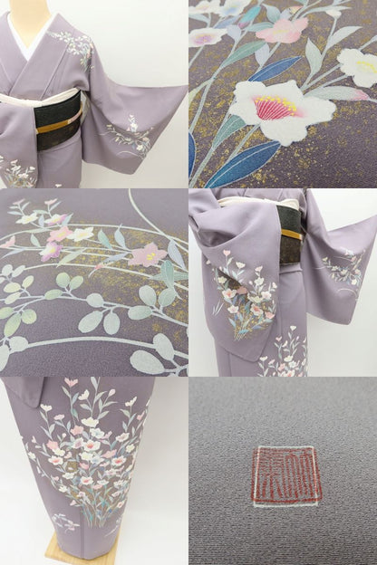 百華Y5770 仕付け糸付 手描き友禅 作家物落款 着物 正絹 手縫い仕立て 訪問着