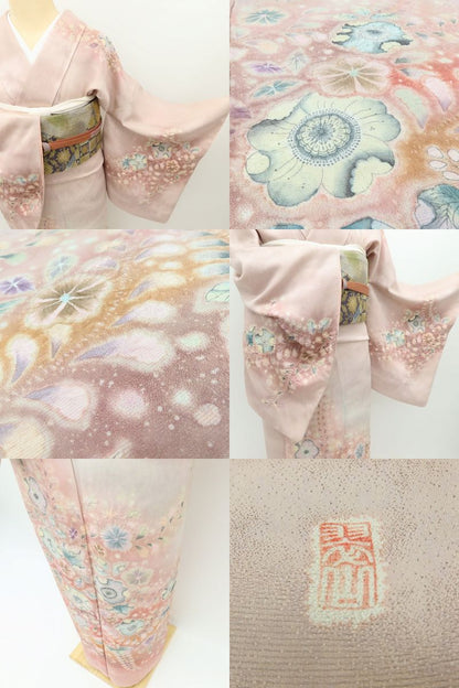 百華Y5776 美品 辻が花 翠山工房 桐屋の辻ヶ花 着物 正絹 手縫い仕立て 訪問着　