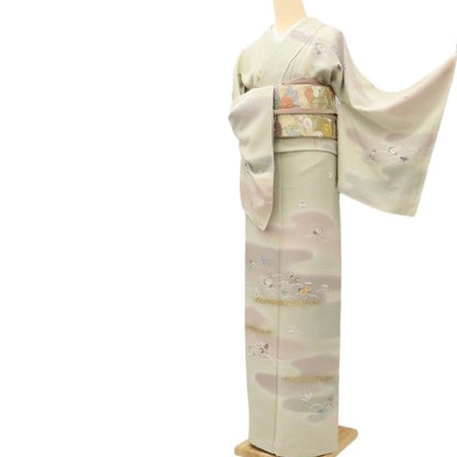百華Y5778 新品 仕付け糸付 金駒刺繍 菊 笹 葵 着物 正絹 手縫い仕立て 訪問着