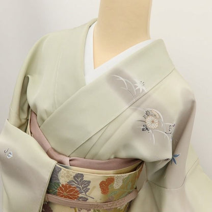 百華Y5778 新品 仕付け糸付 金駒刺繍 菊 笹 葵 着物 正絹 手縫い仕立て 訪問着