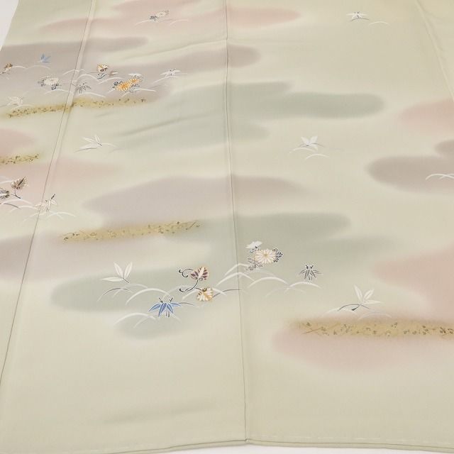 百華Y5778 新品 仕付け糸付 金駒刺繍 菊 笹 葵 着物 正絹 手縫い仕立て 訪問着