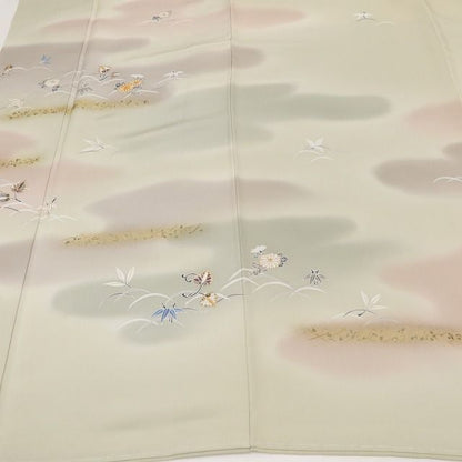 百華Y5778 新品 仕付け糸付 金駒刺繍 菊 笹 葵 着物 正絹 手縫い仕立て 訪問着