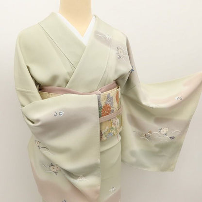 百華Y5778 新品 仕付け糸付 金駒刺繍 菊 笹 葵 着物 正絹 手縫い仕立て 訪問着