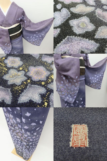 百華Y5786 美品 翠山工房 桐屋の辻ヶ花 徳永憲峯 落款 桔梗 着物 正絹 手縫い仕立て 訪問着