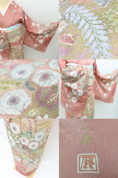 百華Y5788 新品 仕付け糸付 吉野一廉落款 辻が花 トールサイズ 着物 正絹 手縫い仕立て 訪問着