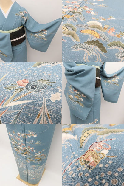 百華Y5792 新品 仕付け糸付 着物 松竹 桜 紅葉 千鳥 正絹 手縫い仕立て 訪問着
