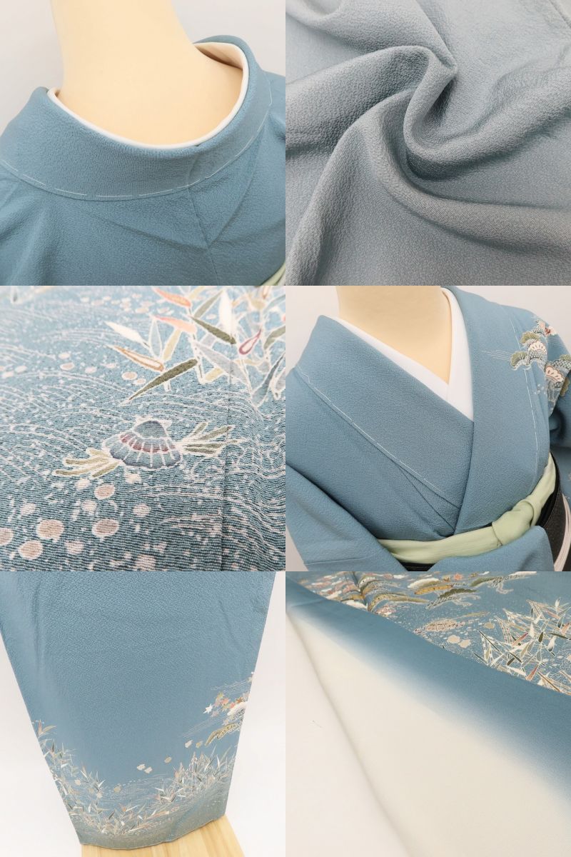 百華Y5792 新品 仕付け糸付 着物 松竹 桜 紅葉 千鳥 正絹 手縫い仕立て 訪問着