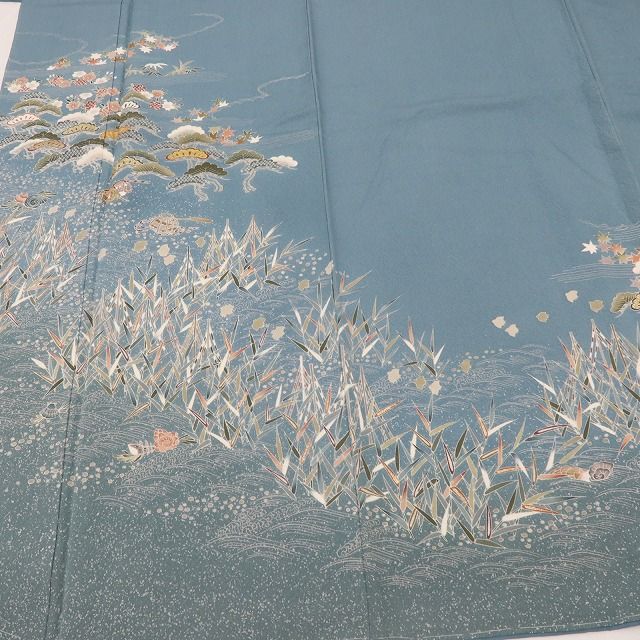 百華Y5792 新品 仕付け糸付 着物 松竹 桜 紅葉 千鳥 正絹 手縫い仕立て 訪問着