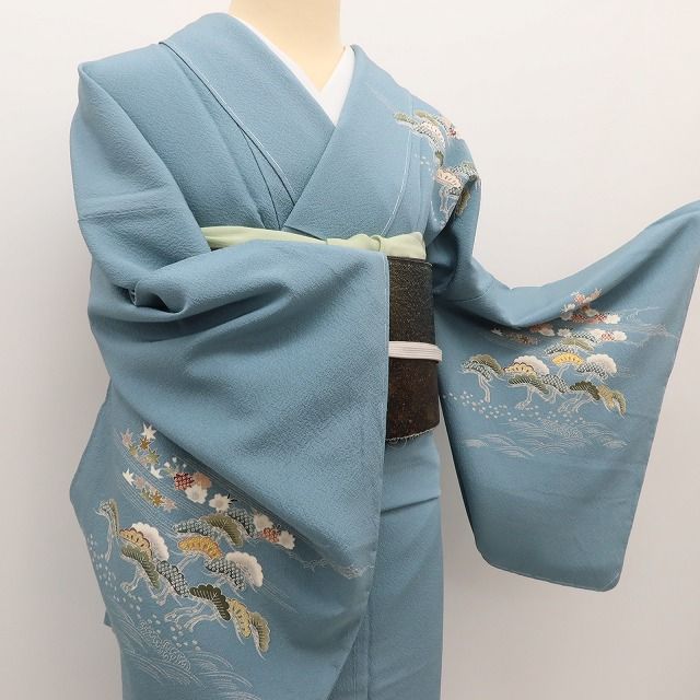 百華Y5792 新品 仕付け糸付 着物 松竹 桜 紅葉 千鳥 正絹 手縫い仕立て 訪問着