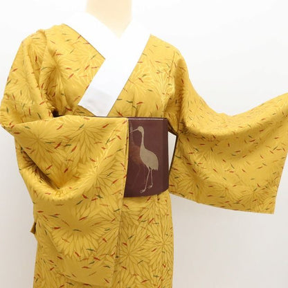 百華Y5797 新品 仕付け糸付 半襟付 唐辛子 菊 袖無双 単衣 正絹 手縫い仕立て 長襦袢