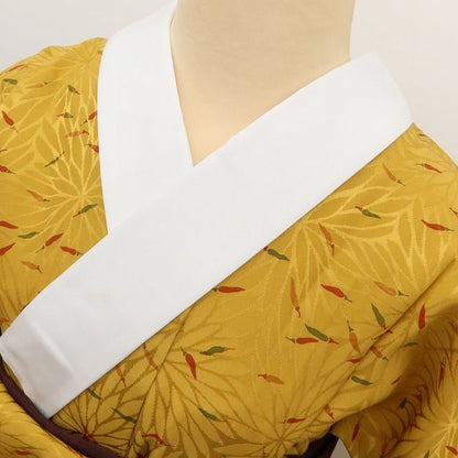 百華Y5797 新品 仕付け糸付 半襟付 唐辛子 菊 袖無双 単衣 正絹 手縫い仕立て 長襦袢