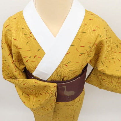 百華Y5797 新品 仕付け糸付 半襟付 唐辛子 菊 袖無双 単衣 正絹 手縫い仕立て 長襦袢