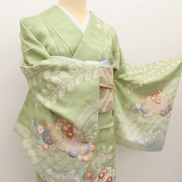 百華Y5805 美品 絞り 雪輪 着物 正絹 手縫い仕立て 訪問着　