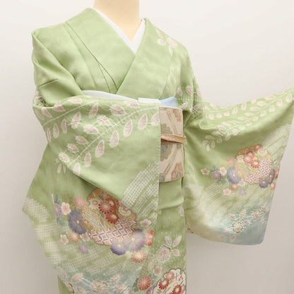 百華Y5805 美品 絞り 雪輪 着物 正絹 手縫い仕立て 訪問着　