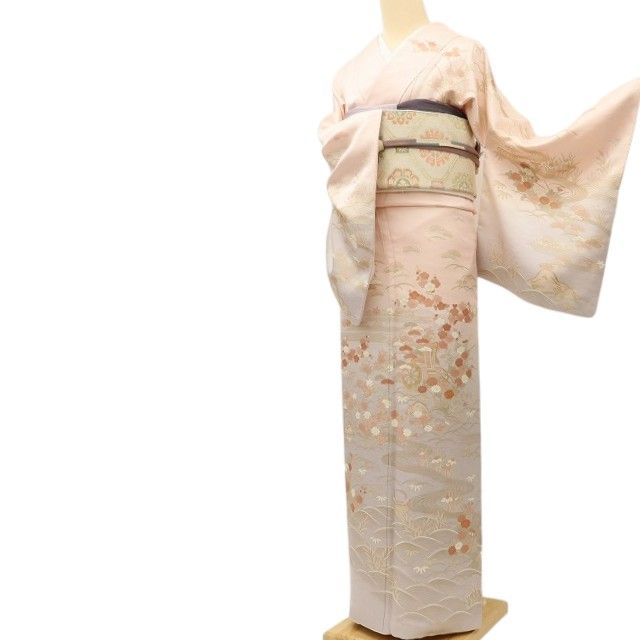 百華Y5812 美品 京友禅 一つ紋 金駒刺繡 着物 正絹 手縫い仕立て 訪問着