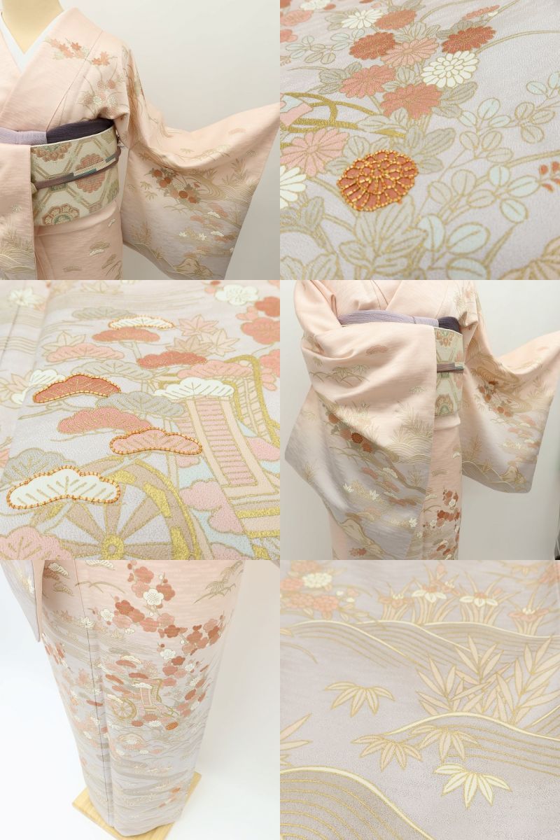百華Y5812 美品 京友禅 一つ紋 金駒刺繡 着物 正絹 手縫い仕立て 訪問着