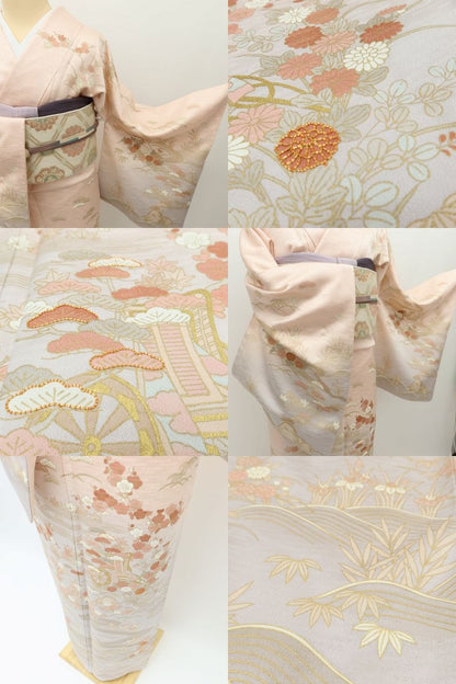 百華Y5812 美品 京友禅 一つ紋 金駒刺繡 着物 正絹 手縫い仕立て 訪問着