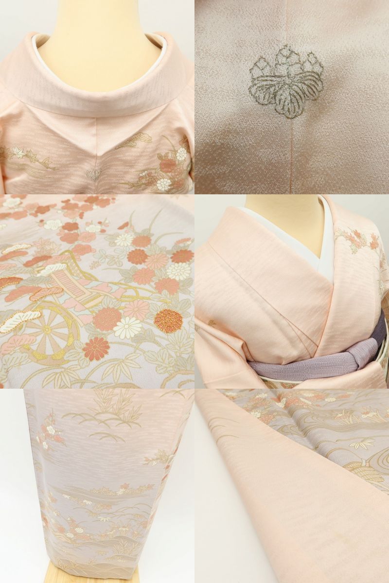 百華Y5812 美品 京友禅 一つ紋 金駒刺繡 着物 正絹 手縫い仕立て 訪問着