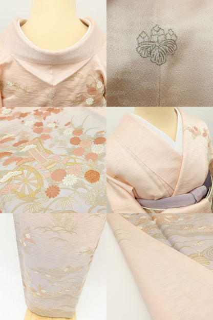百華Y5812 美品 京友禅 一つ紋 金駒刺繡 着物 正絹 手縫い仕立て 訪問着