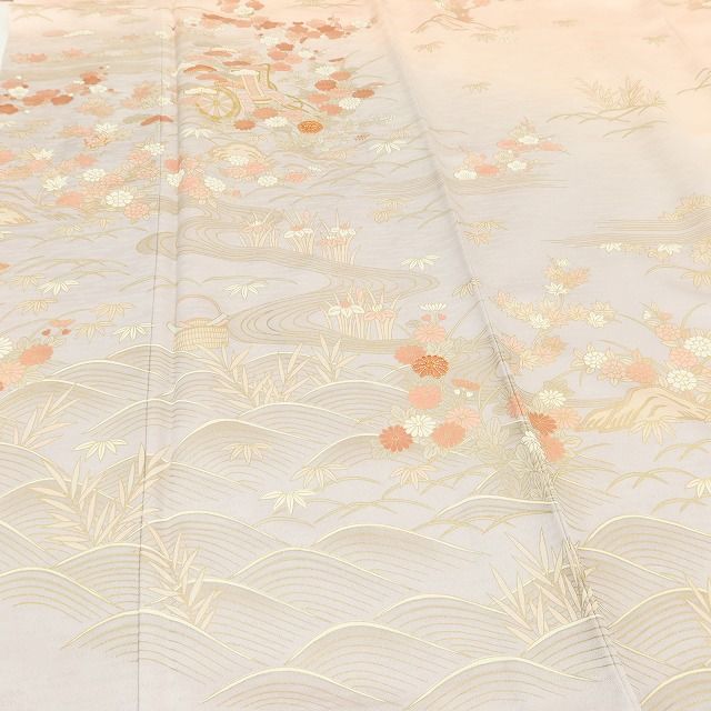 百華Y5812 美品 京友禅 一つ紋 金駒刺繡 着物 正絹 手縫い仕立て 訪問着