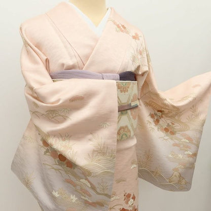 百華Y5812 美品 京友禅 一つ紋 金駒刺繡 着物 正絹 手縫い仕立て 訪問着