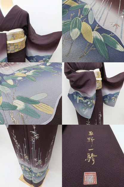 百華Y5819 新品 仕付け糸付 草野一騎落款 ワイドサイズ 着物 正絹 手縫い仕立て 訪問着