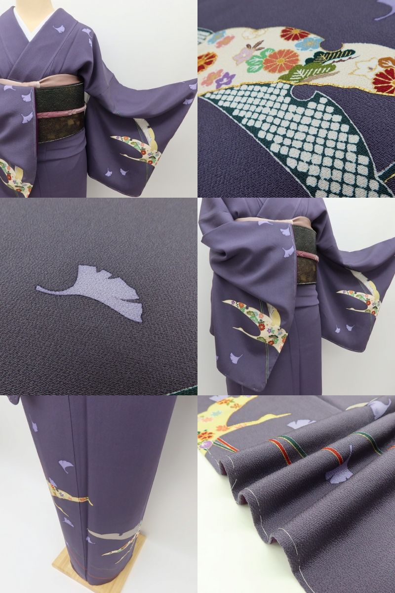 百華Y5821 美品未着用 仕付け糸付 作家物落款 鶴 金駒刺繍 着物 正絹 手縫い仕立て 訪問着