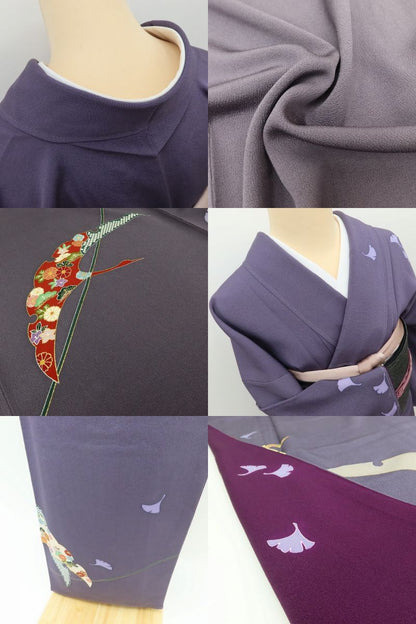 百華Y5821 美品未着用 仕付け糸付 作家物落款 鶴 金駒刺繍 着物 正絹 手縫い仕立て 訪問着