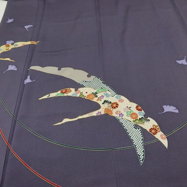 百華Y5821 美品未着用 仕付け糸付 作家物落款 鶴 金駒刺繍 着物 正絹 手縫い仕立て 訪問着