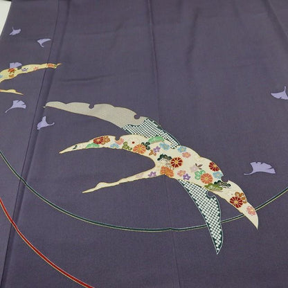 百華Y5821 美品未着用 仕付け糸付 作家物落款 鶴 金駒刺繍 着物 正絹 手縫い仕立て 訪問着