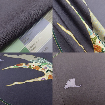 百華Y5821 美品未着用 仕付け糸付 作家物落款 鶴 金駒刺繍 着物 正絹 手縫い仕立て 訪問着